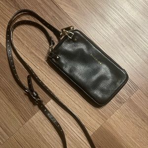 Bandolier black leather expanded pouch and strap